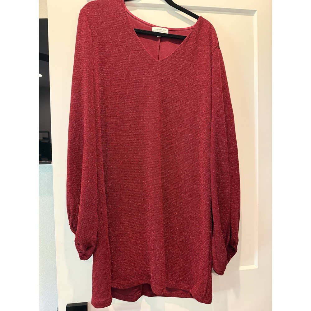 Holiday Glam ChicSoul Red Sparkle Knit Mini Dress Tagged 3X Runs Small